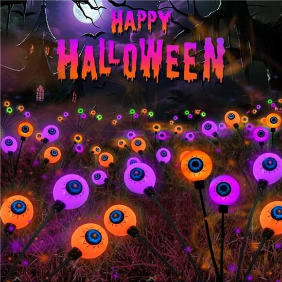 6 Pack Halloween Decorations Outdoor Solar Eyeball Lights, Purple and Orange - Picture 1 of 7